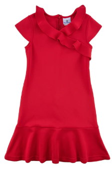 Scuba Knit Red Ruffle Neck Dress