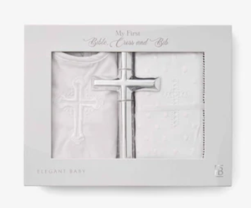 Boys Bible, Cross & Bib Christening Set