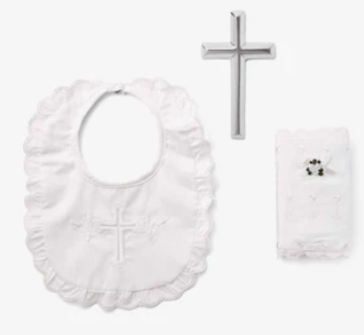 Girls Bible, Cross & Bib Christening Set