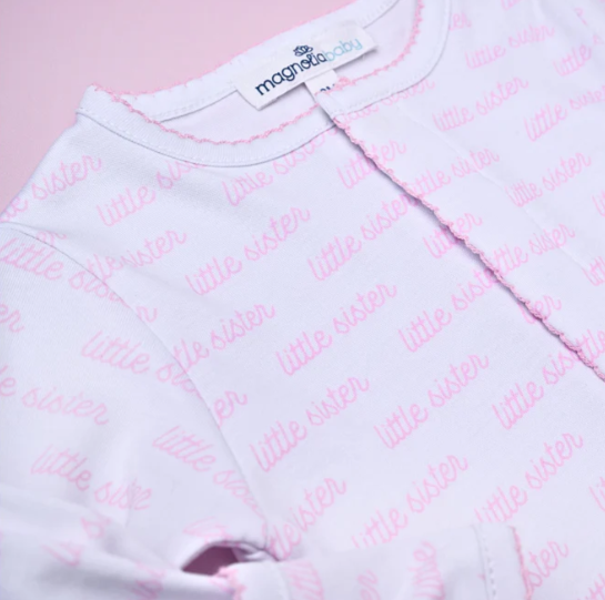 Little Sister Pink Print Footie