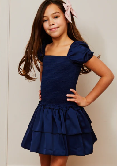 Lexi Cap Smocked Dress - Navy