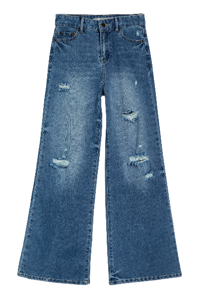 Indigo Wide Leg Jeans w/Destruction