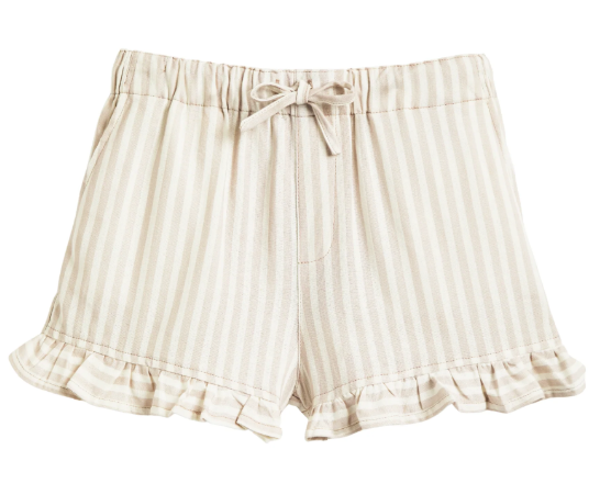 Tan Stripe Ruffle Hem Shorts