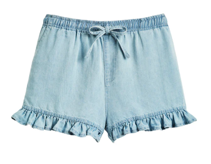 Ruffle Hem Light Indigo Shorts