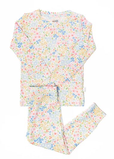 Multi Color Flower PJ Set - Girls