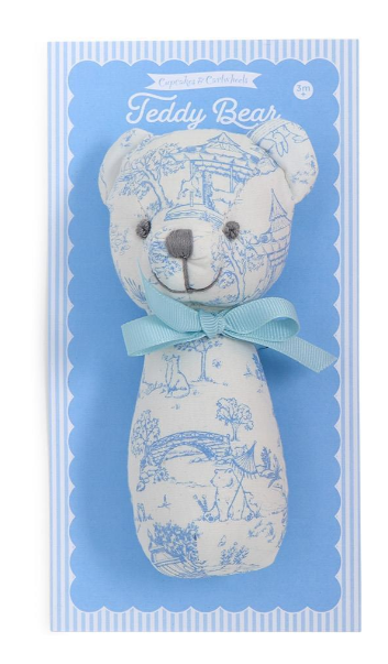 Blue Animal Toile Teddy Bear Rattle