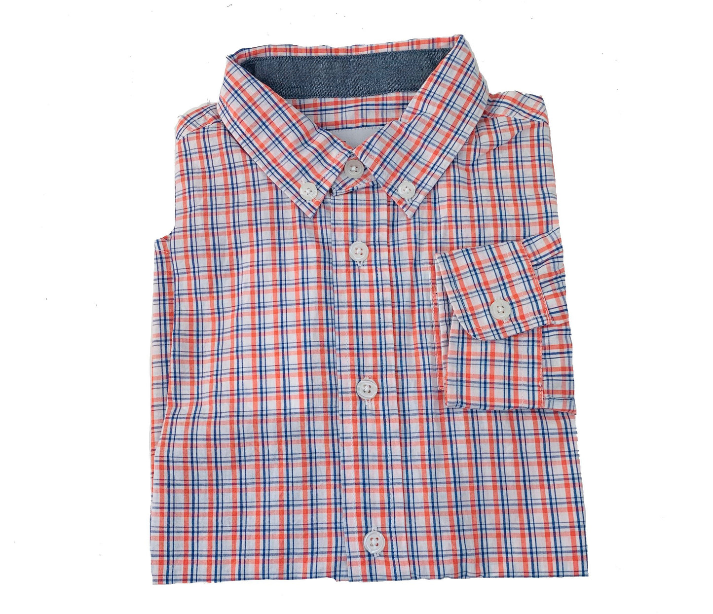 Destin Dress Shirt-Blue/Peach Plaid