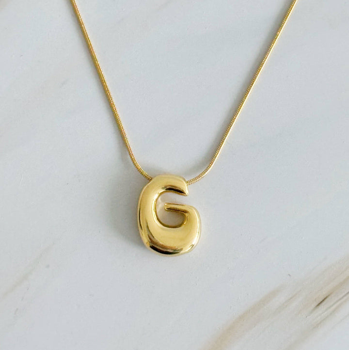 Balloon Letter Initial Necklace: Yellow Gold / G