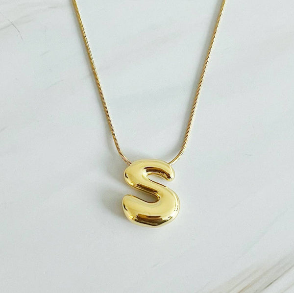 Balloon Letter Initial Necklace: Yellow Gold / M