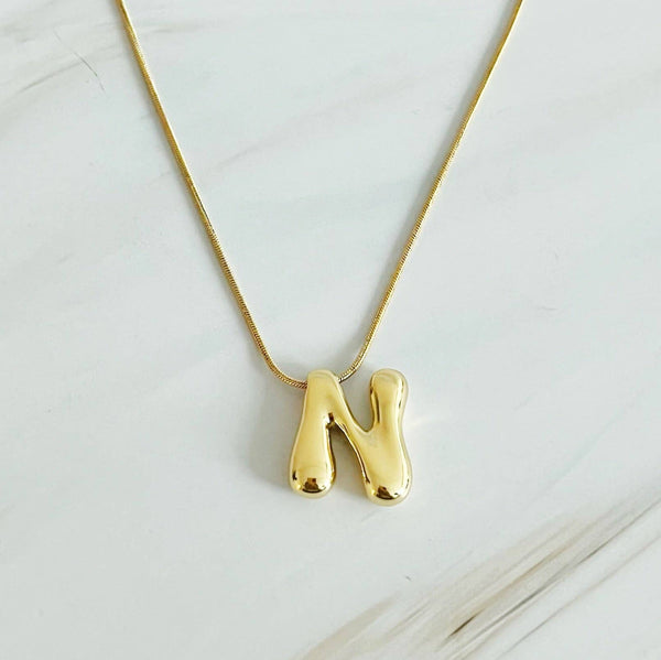 Balloon Letter Initial Necklace: Yellow Gold / M