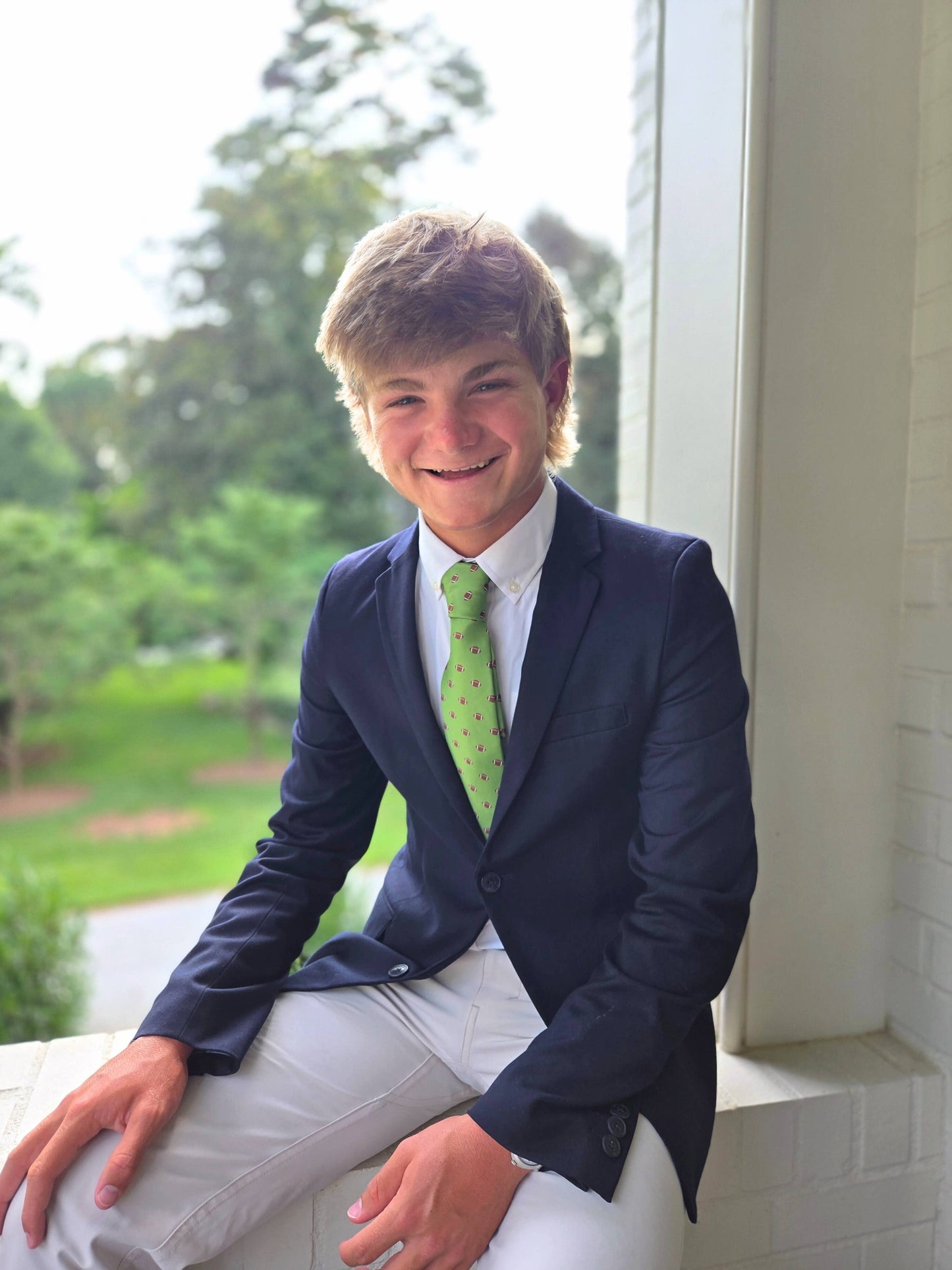 Football Print Green Child Tween Necktie: Medium