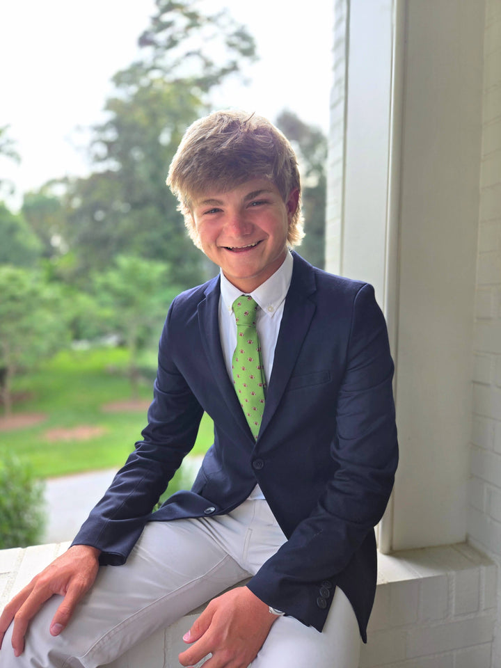 Football Print Green Child Tween Necktie: Medium