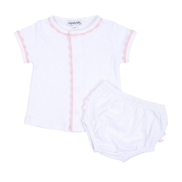 Baby Joy Ruffle Diaper Cover Set with Pink Crochet Trim: 9 Months