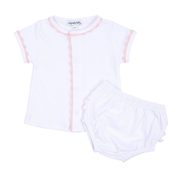 Baby Joy Ruffle Diaper Cover Set with Pink Crochet Trim: Newborn