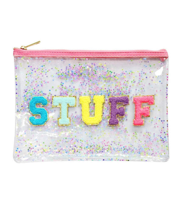 Varsity Cosmetic Confetti Glitter Stuff Clear Bag Chenille