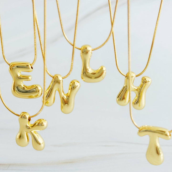 Balloon Letter Initial Necklace: Yellow Gold / A