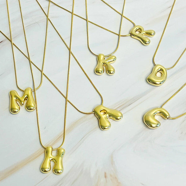 Balloon Letter Initial Necklace: Yellow Gold / M