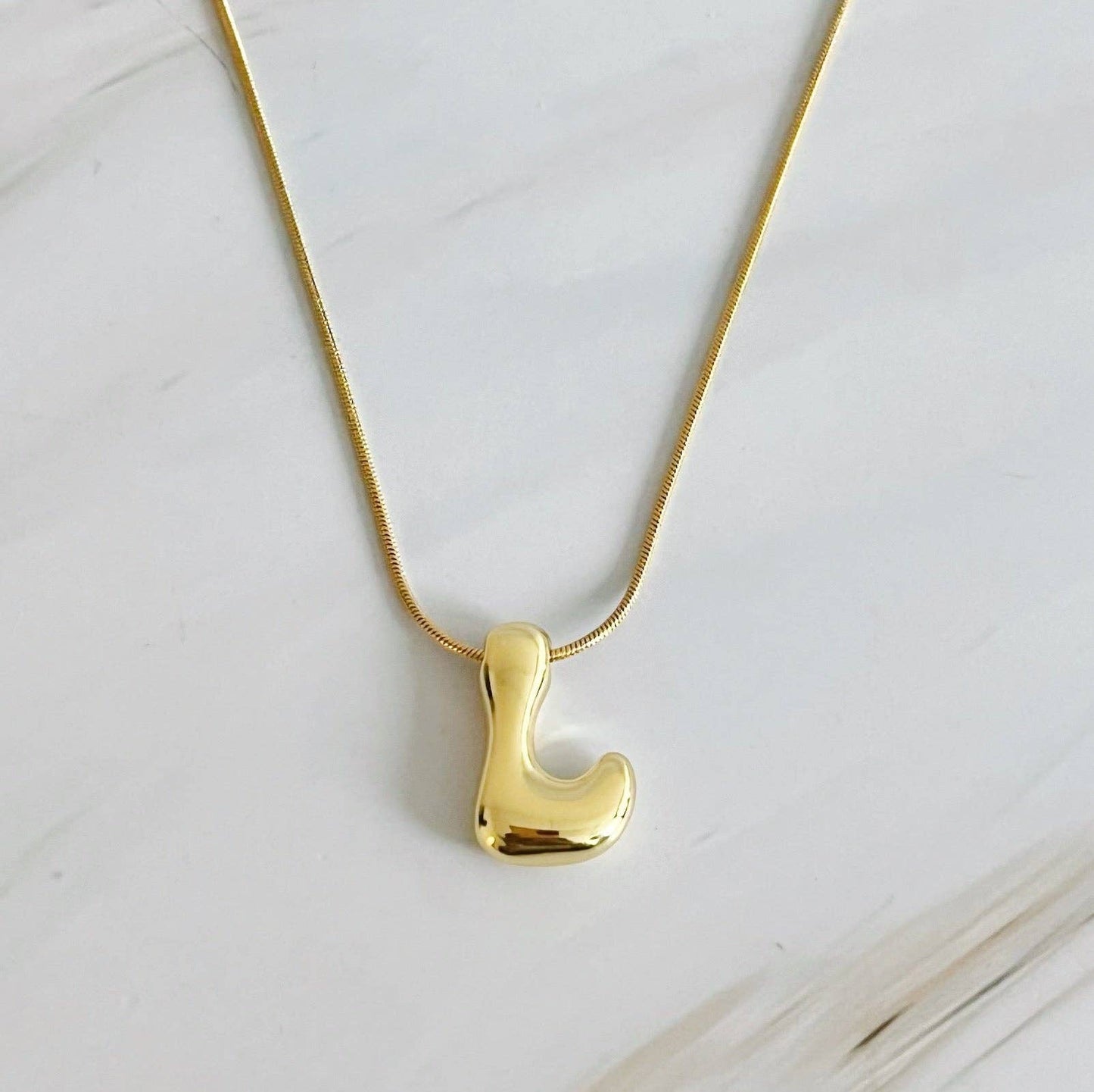 Balloon Letter Initial Necklace: Yellow Gold / M