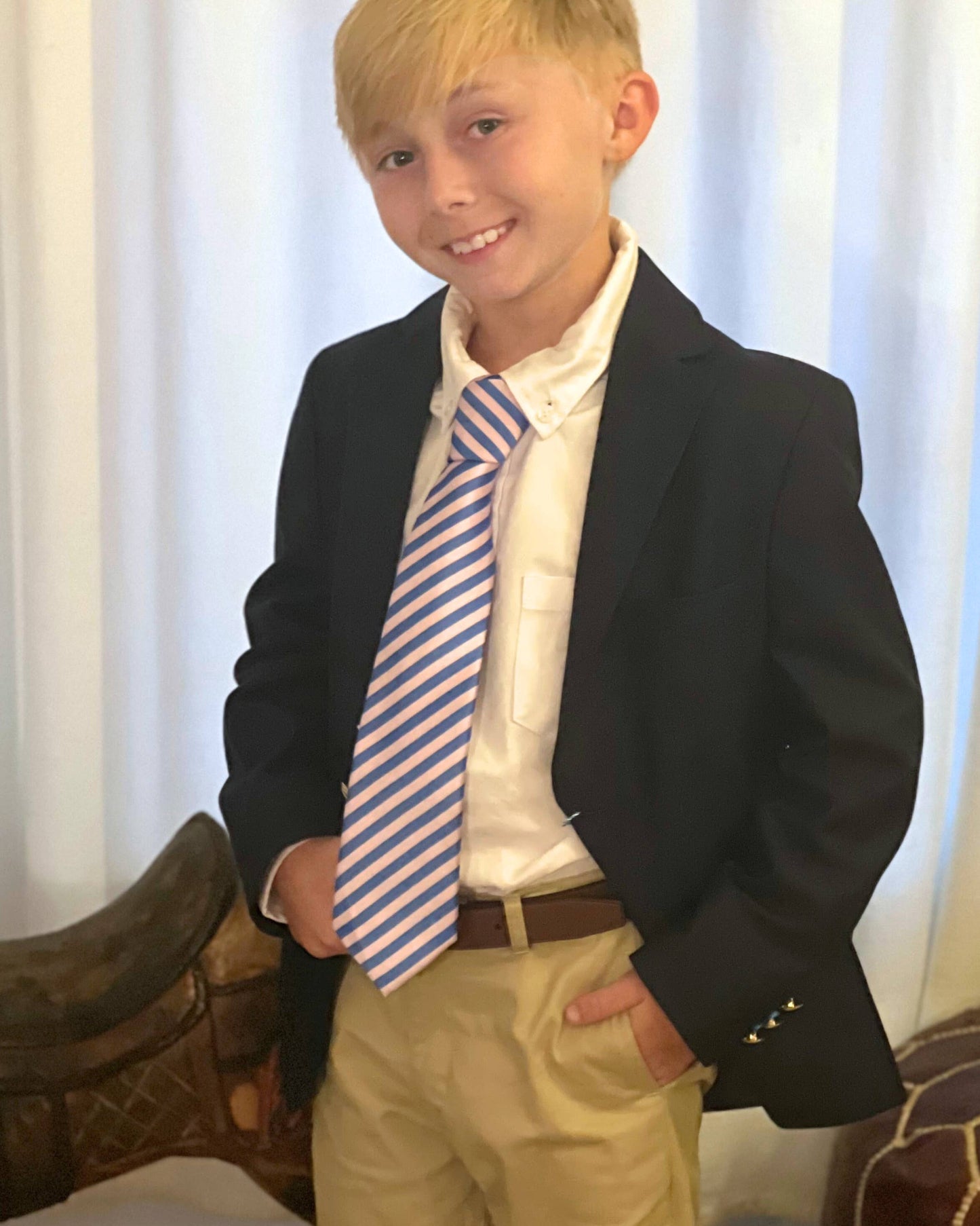 Daybreak Pink and Blue Stripe Child Tween Adult Necktie: Medium