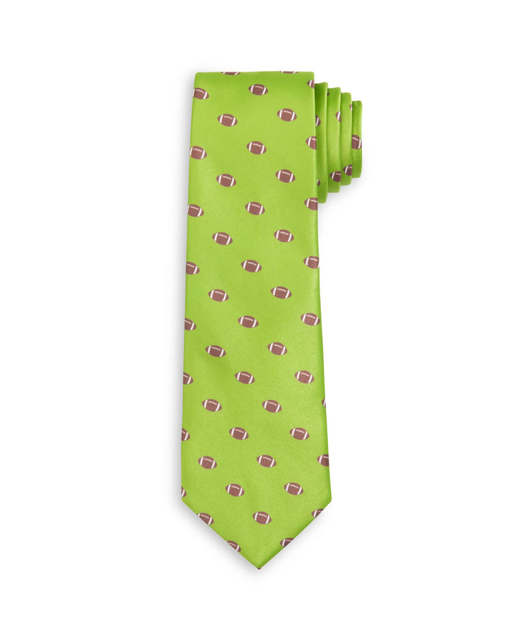 Football Print Green Child Tween Necktie: Medium
