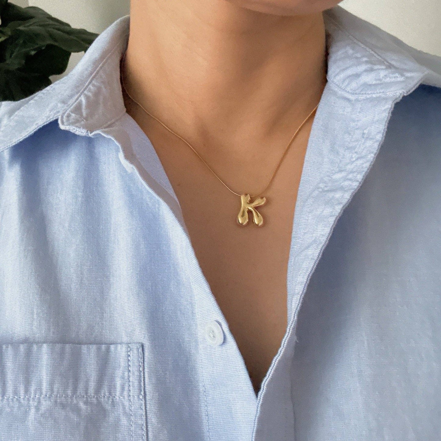Balloon Letter Initial Necklace: Yellow Gold / T