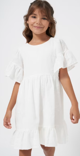 Embossed Embroidery Dress- White