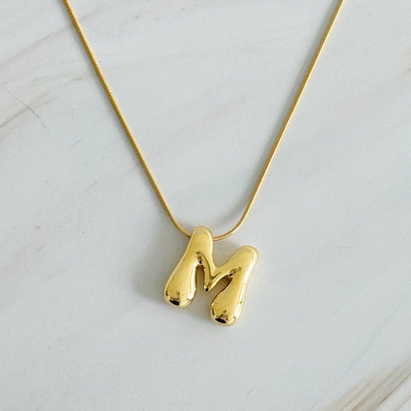 Balloon Letter Initial Necklace: Yellow Gold / T