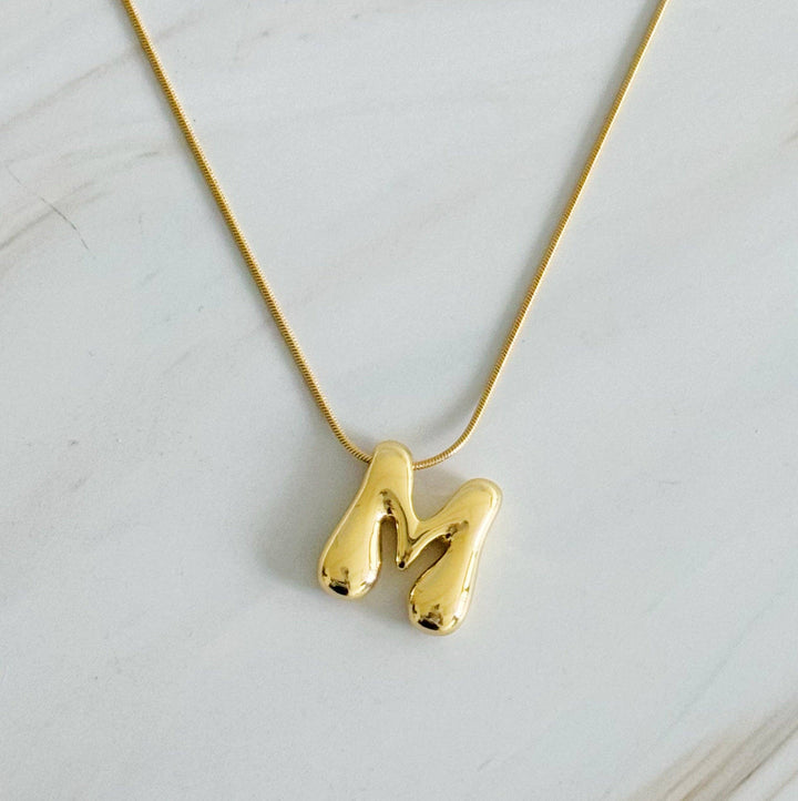 Balloon Letter Initial Necklace: Yellow Gold / M