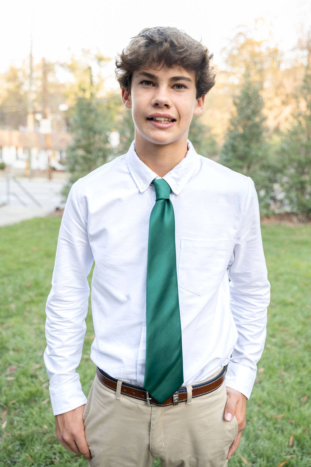 Evergreen Emerald Green Solid Child Tween Necktie: Medium