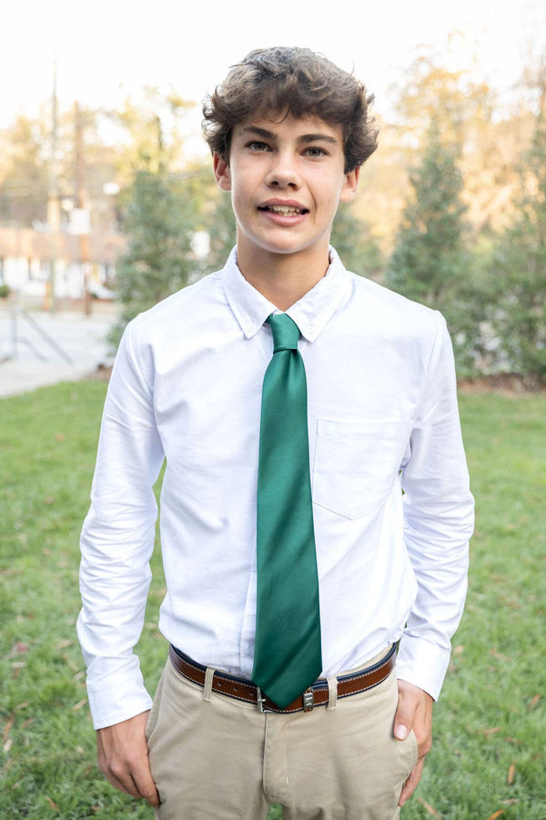 Evergreen Emerald Green Solid Child Tween Necktie: Medium