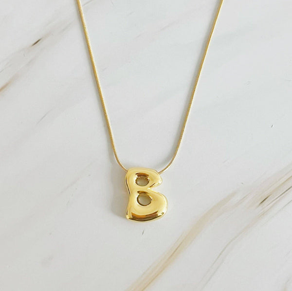 Balloon Letter Initial Necklace: Yellow Gold / M