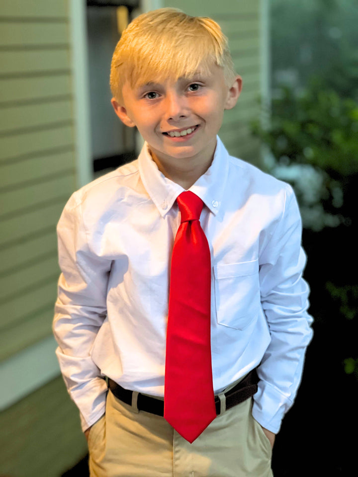 Haute Red Solid Christmas Holiday Child Tween Necktie: Medium