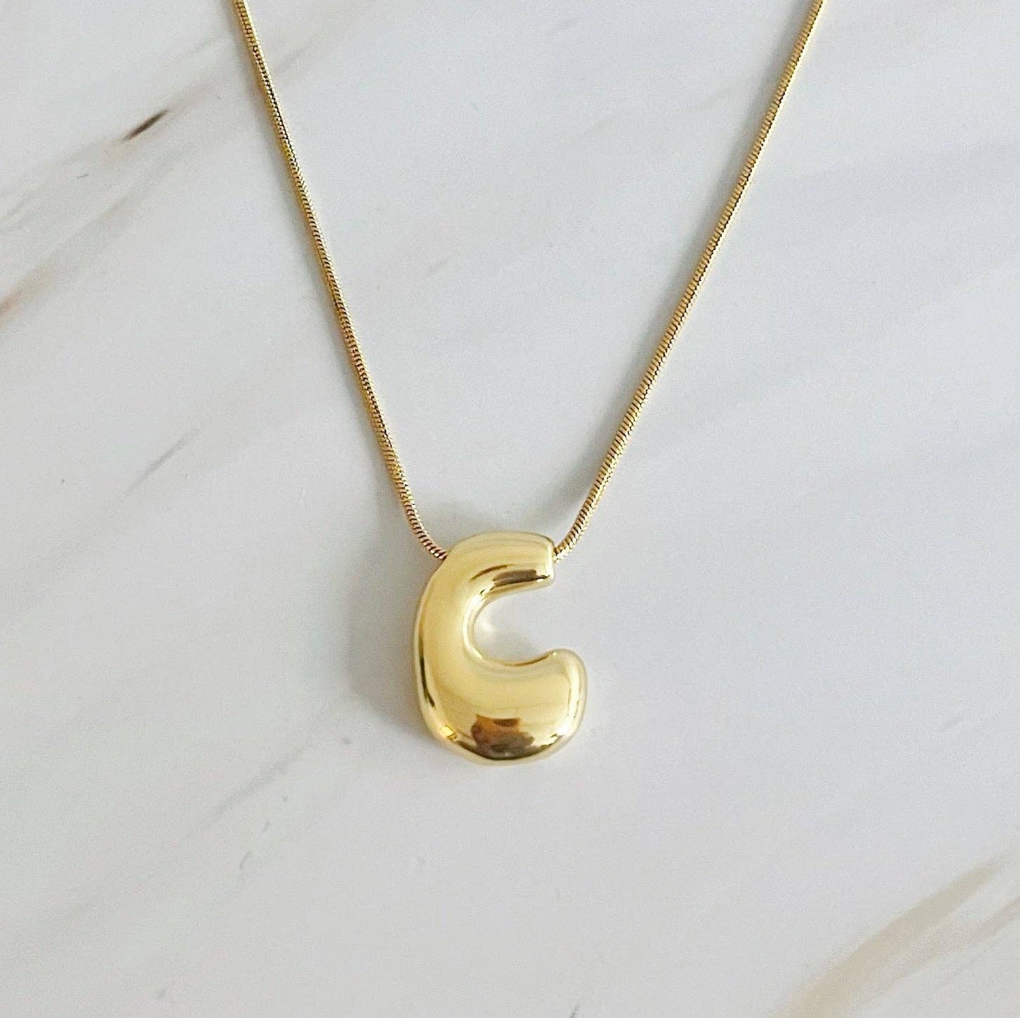 Balloon Letter Initial Necklace: Yellow Gold / M