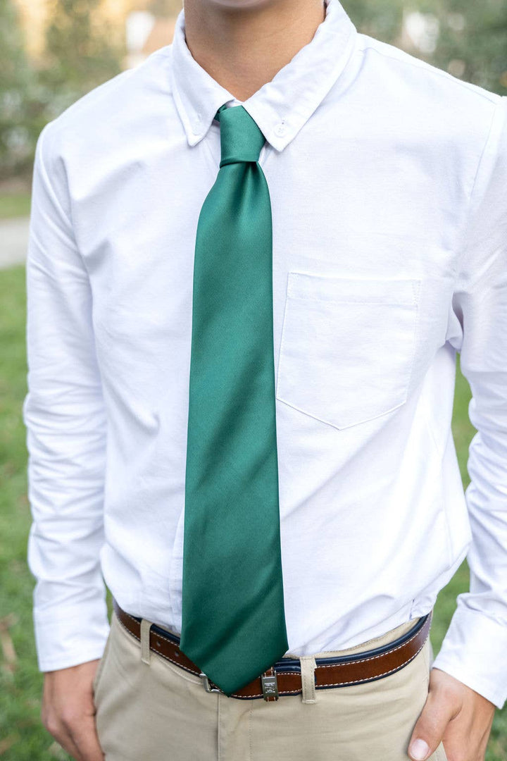 Evergreen Emerald Green Solid Child Tween Necktie: Medium