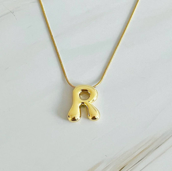 Balloon Letter Initial Necklace: Yellow Gold / M