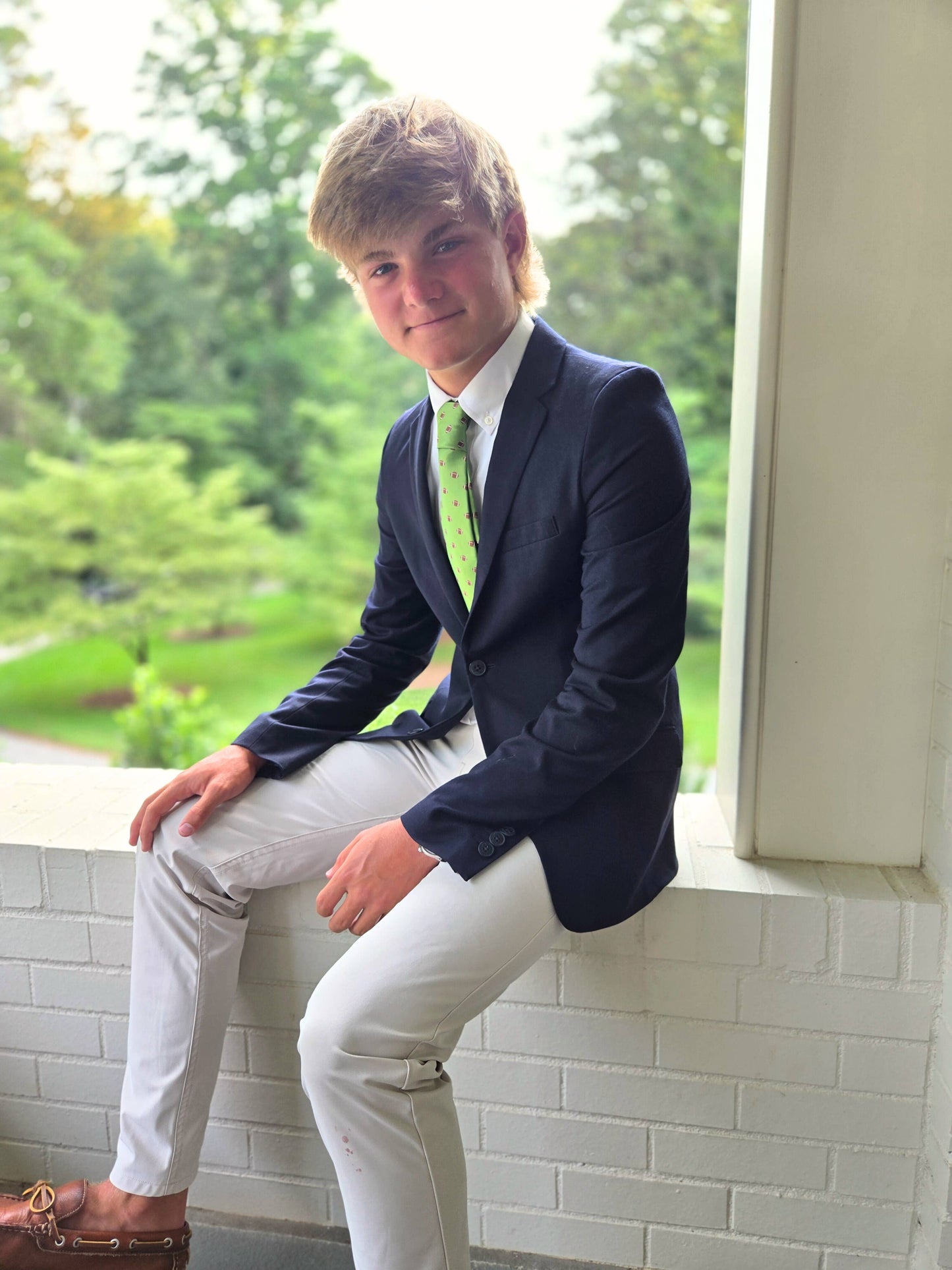 Football Print Green Child Tween Necktie: Medium