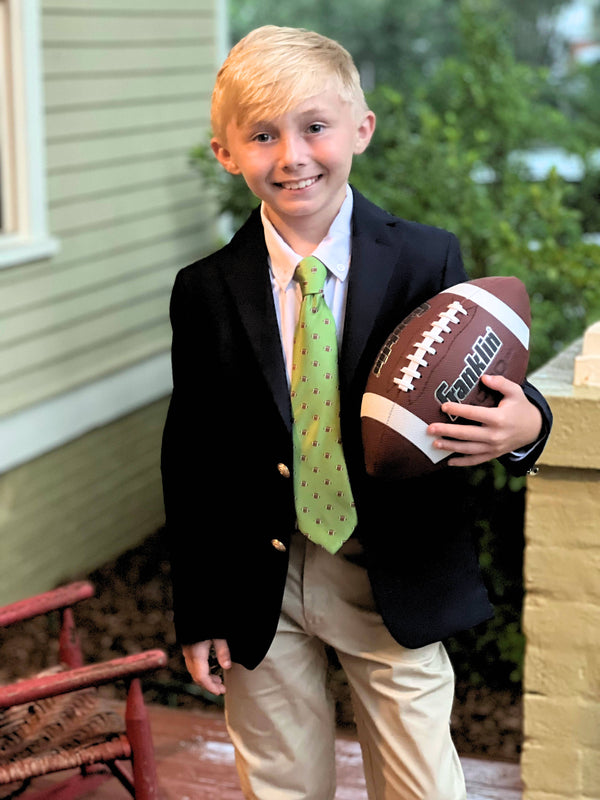 Football Print Green Child Tween Necktie: Medium