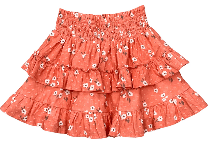 Coral Floral Ruffled Skirt