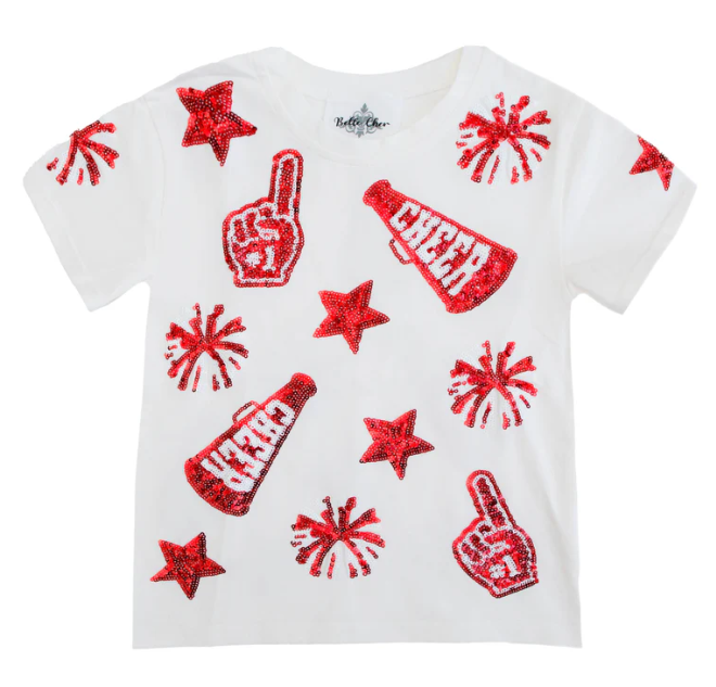 Red and White Sequin Cheer Shirt
