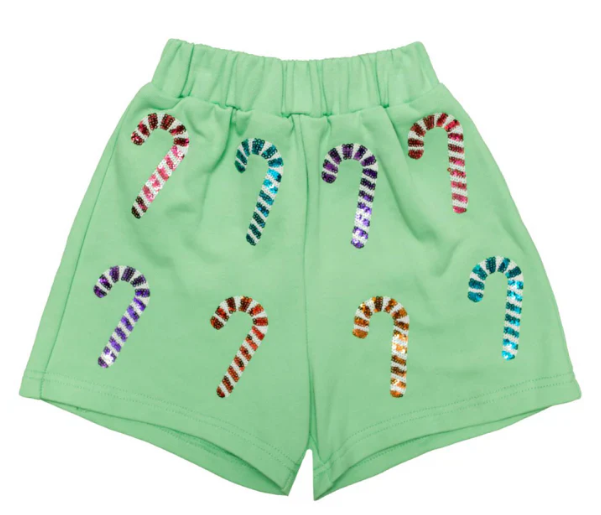 Sequin Candy Cane Shorts - Green