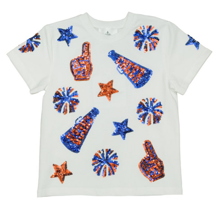 Royal and Orange Sequin Cheer Shirt