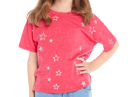 Crimson Glitter Stars Tee