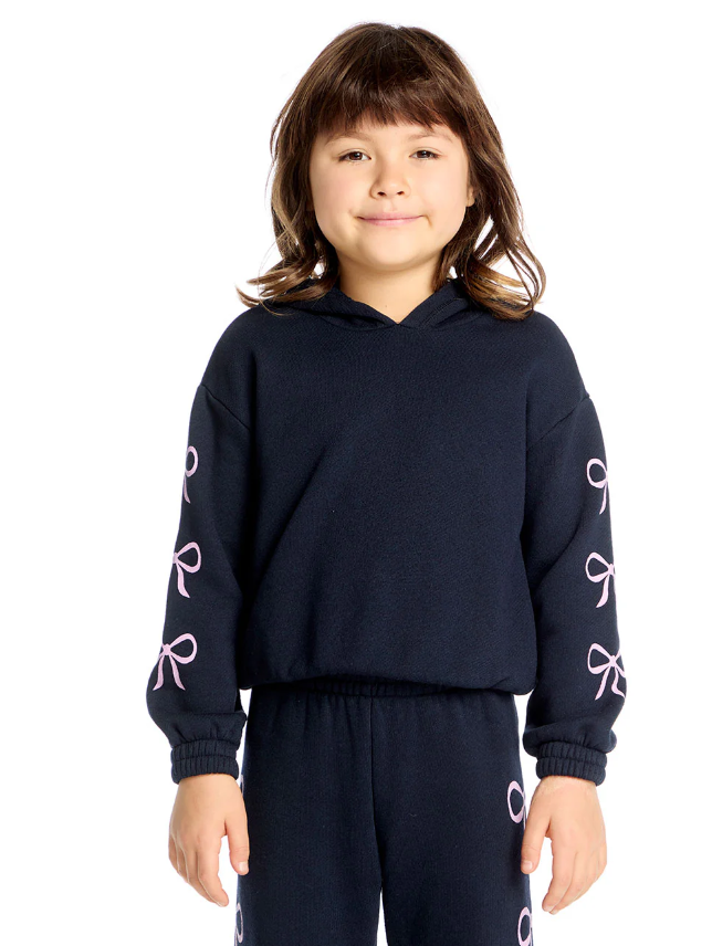 Cropped Bow Hoodie-Navy-Girls