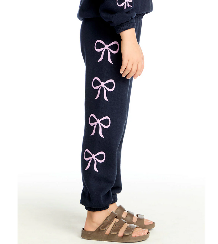 Bow Easy Sweatpants-Navy-Girls