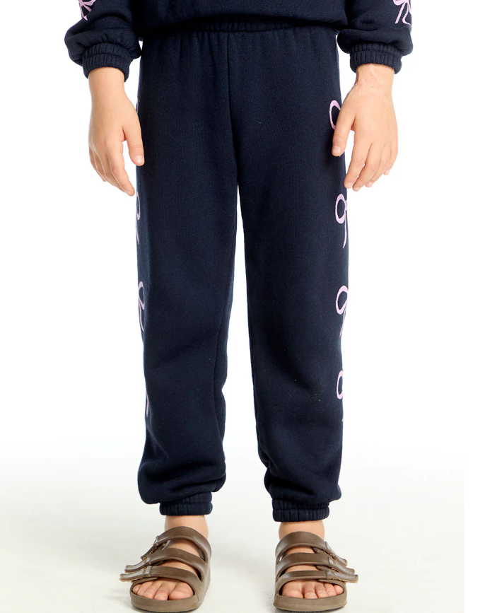 Bow Easy Sweatpants-Navy-Girls