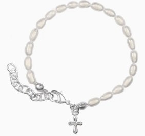CROSS/WHITE PUFF BRACELET
