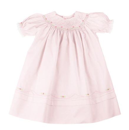 Pink Rosette Smocked Bishop Dress
