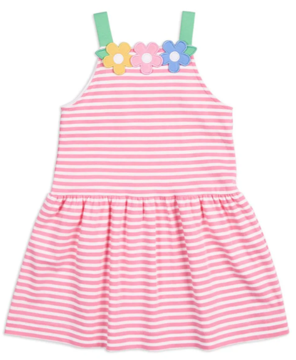 Pink Stripe Dress w/Flowers - Girls