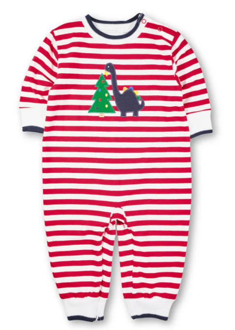 Dino & Christmas Tree Red Stripe Longall