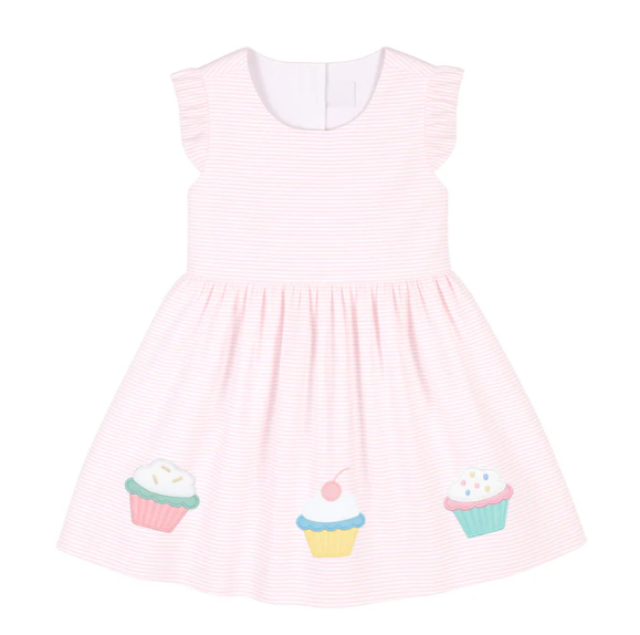 Pink Seersucker Dress w/Cupcakes